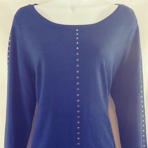 Blue Nail Head Embellished Sweater Long Sleeve NWT